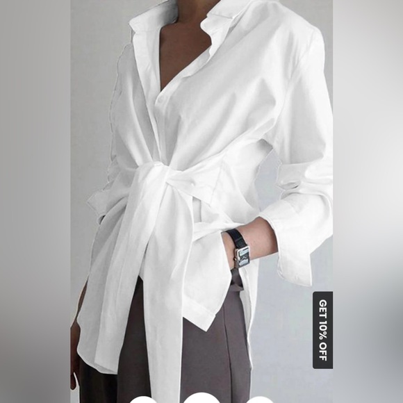 NWT Commense Button-Down Tied Long Shirt – White, Size Large - Picture 4 of 15